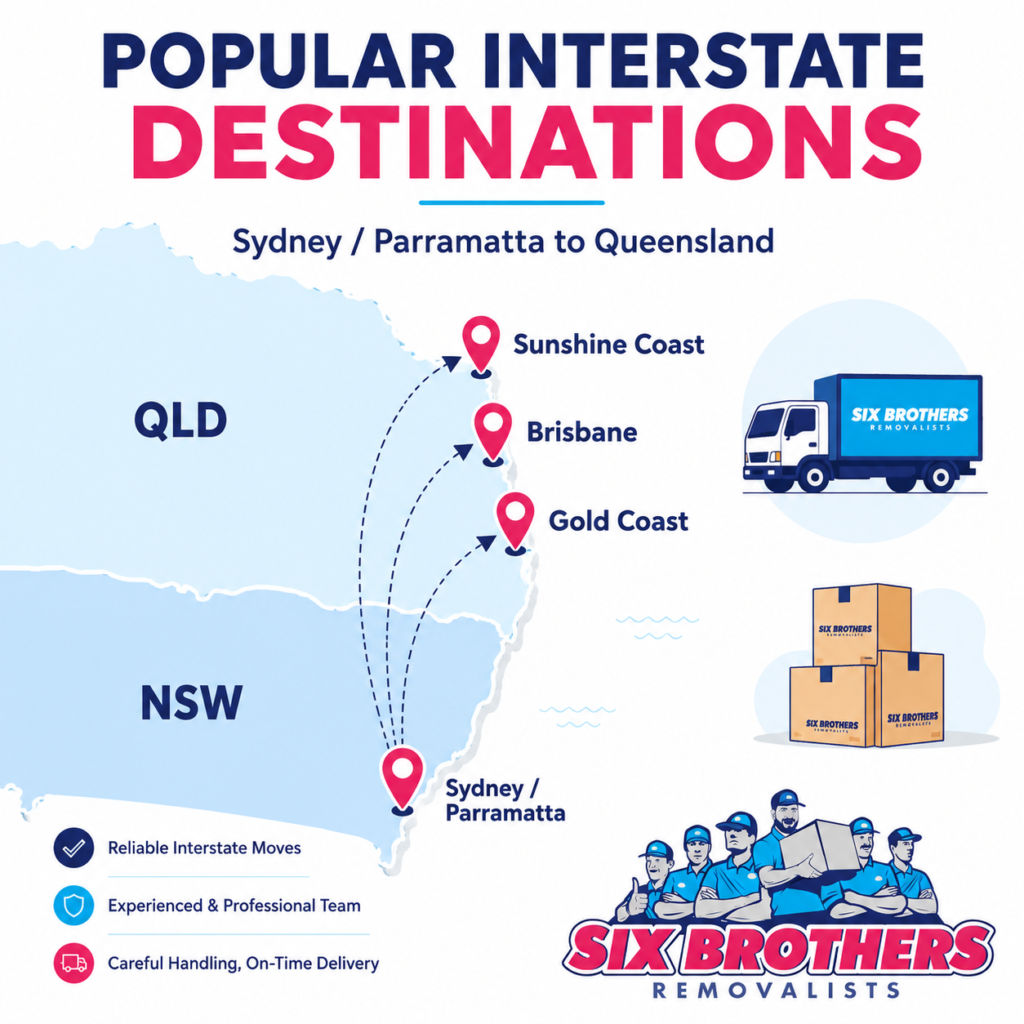 Best Australian state to move to guide by Six Brothers Removalists showing NSW to Queensland routes