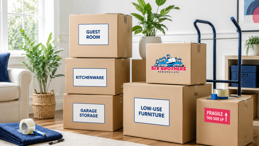 1 to 6 packing rule in interstate moving section image by Six Brothers Removalists with labelled moving boxes