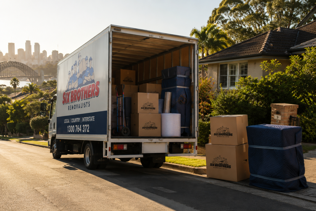 Do interstate removalists offer insurance? Six Brothers Removalists truck packed for a Sydney interstate move.