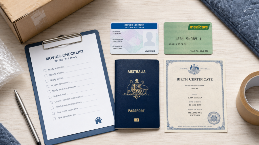 Documents you need when moving interstate shown with licence, Medicare card and passport by Six Brothers Removalists