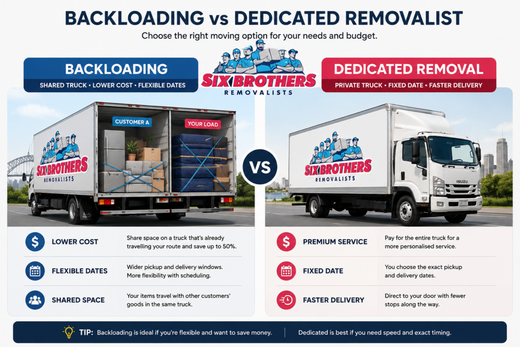 how does backloading work in Australia with Six Brothers Removalists shared truck comparison
