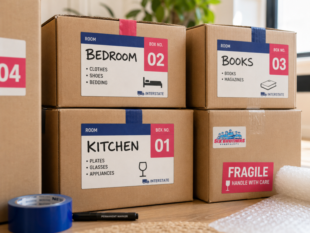 How early should you start packing for an interstate move with Six Brothers Removalists labelled moving boxes