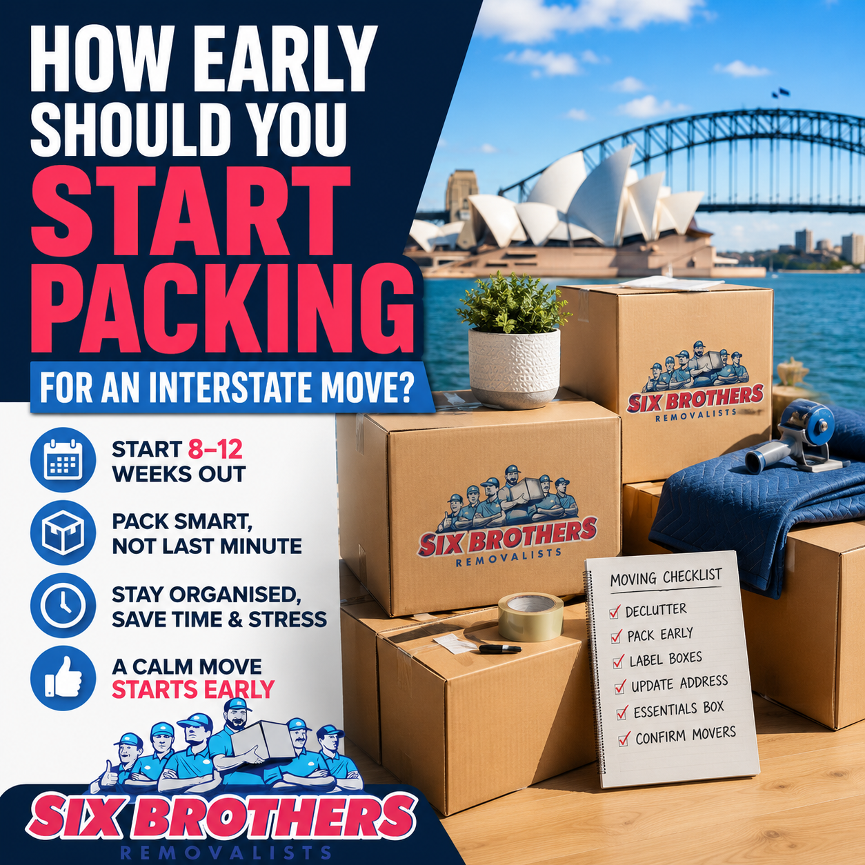 How early should you start packing for an interstate move with Six Brothers Removalists timeline tips