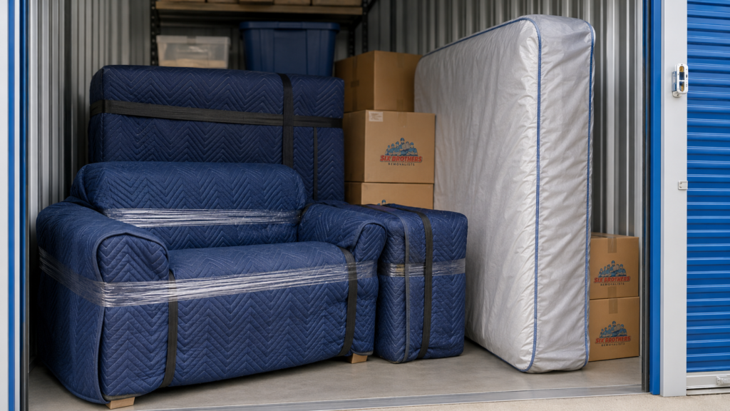 How to choose storage before an interstate move with wrapped furniture and upright mattress by Six Brothers Removalists