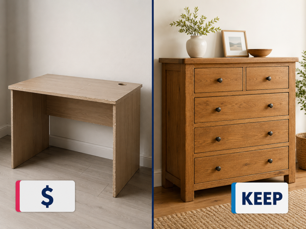 How to move a few furniture items interstate with Six Brothers Removalists, comparing a worn desk and timber dresser