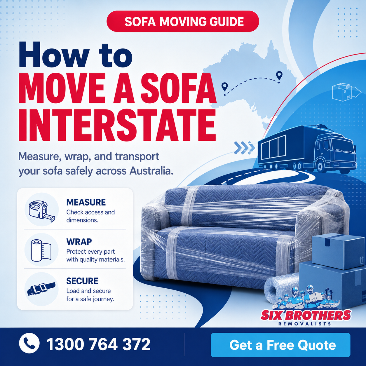 How to move a sofa interstate with Six Brothers Removalists, showing a wrapped sofa on apartment stairs