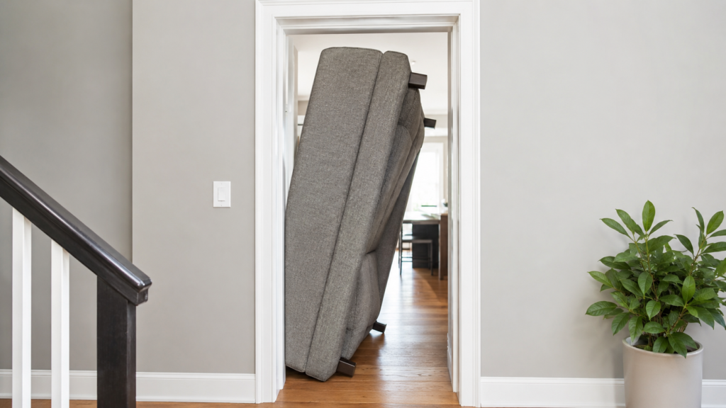How to move a sofa interstate with Six Brothers Removalists using the vertical pivot trick through a tight door