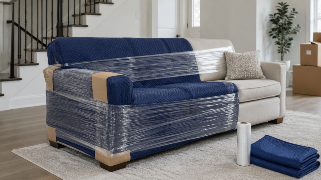 How to move a sofa interstate with Six Brothers Removalists using blankets, corner padding and stretch wrap