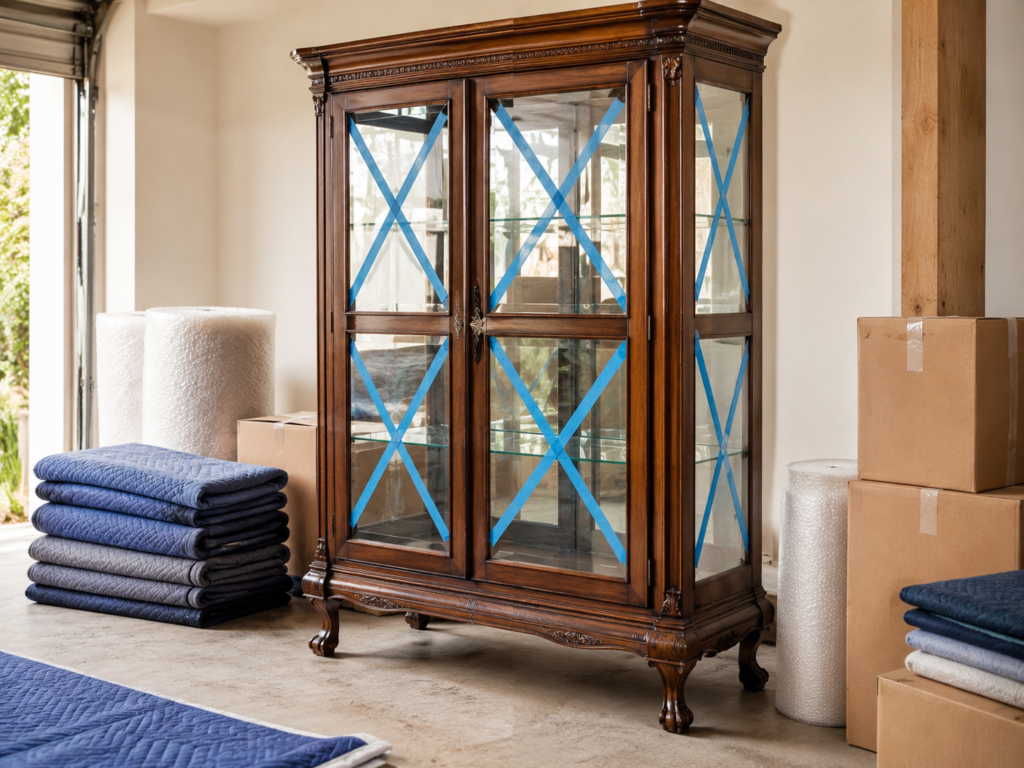 How to move antique furniture interstate with a taped glass cabinet by Six Brothers Removalists