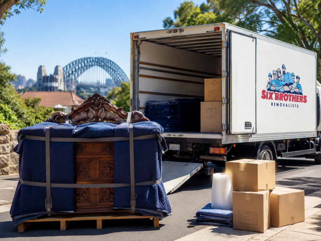 How to move antique furniture interstate with a wrapped timber dresser and truck by Six Brothers Removalists