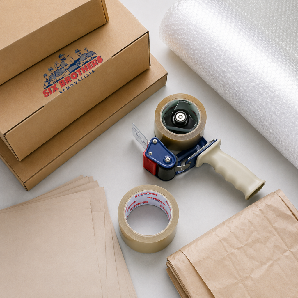 How to pack for an interstate move with Six Brothers boxes, packing tape, bubble wrap and paper