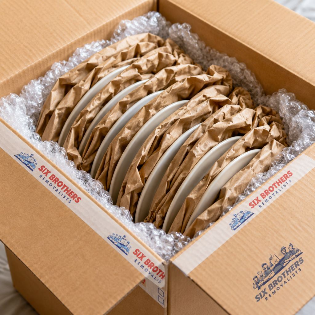 How to pack for an interstate move using vertical dish packing by Six Brothers Removalists