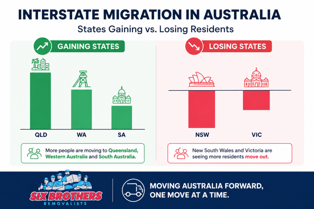 Interstate migration housing demand Australia chart showing gaining and losing states by Six Brothers Removalists