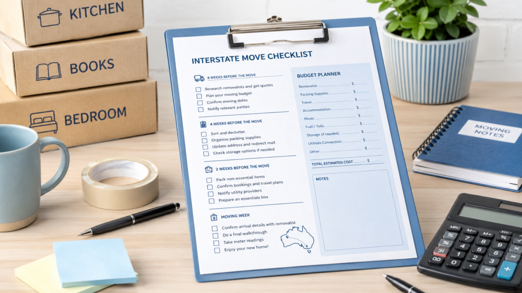 Interstate moving checklist for Australians budget planning image by Six Brothers Removalists.