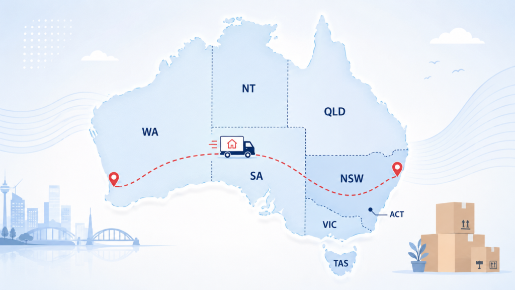 Interstate moving checklist for Australians map graphic with state borders by Six Brothers Removalists.