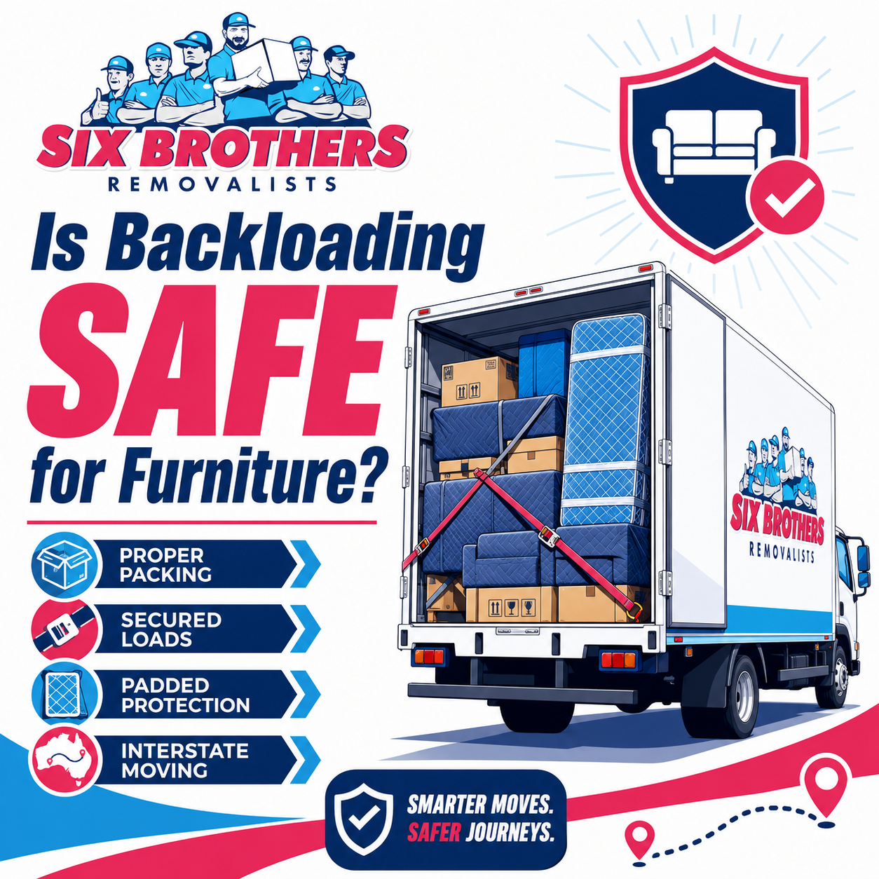 Is backloading safe for furniture with Six Brothers Removalists truck showing secured and padded items