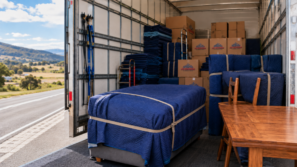 Items damaged during an interstate move prevention by Six Brothers Removalists with wrapped furniture in truck