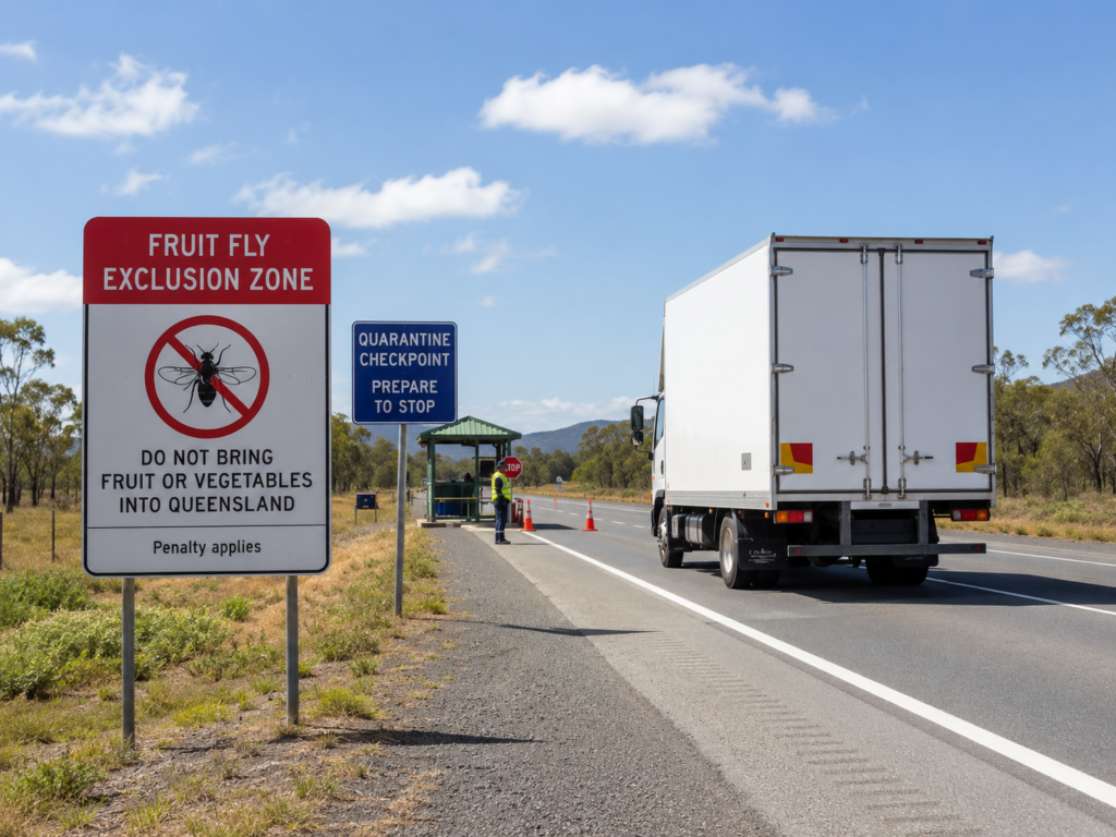 Moving interstate in Australia with a fruit fly warning sign and quarantine checkpoint by Six Brothers Removalists