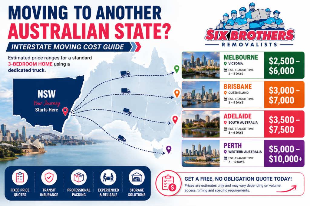 Cost comparison graphic for moving to another Australian state from NSW with Six Brothers Removalists