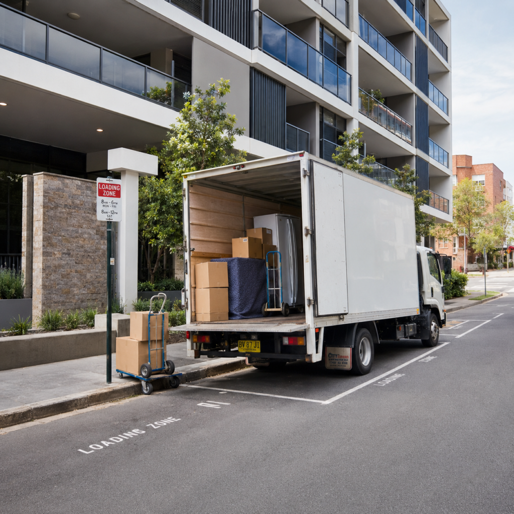 Pack last before moving interstate with a removalist truck in a Parramatta loading zone by Six Brothers Removalists