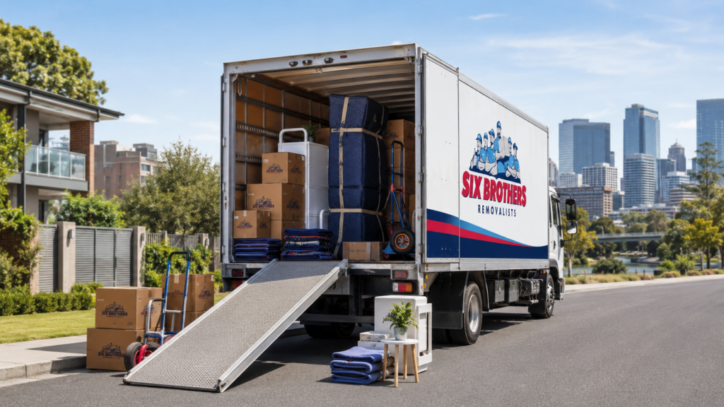How long does an interstate move take in Australia trust image by Six Brothers Removalists with branded truck in Parramatta