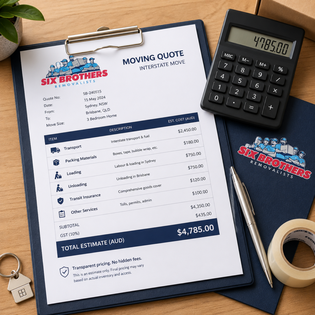 Questions to ask interstate removalists with Six Brothers Removalists quote breakdown and calculator