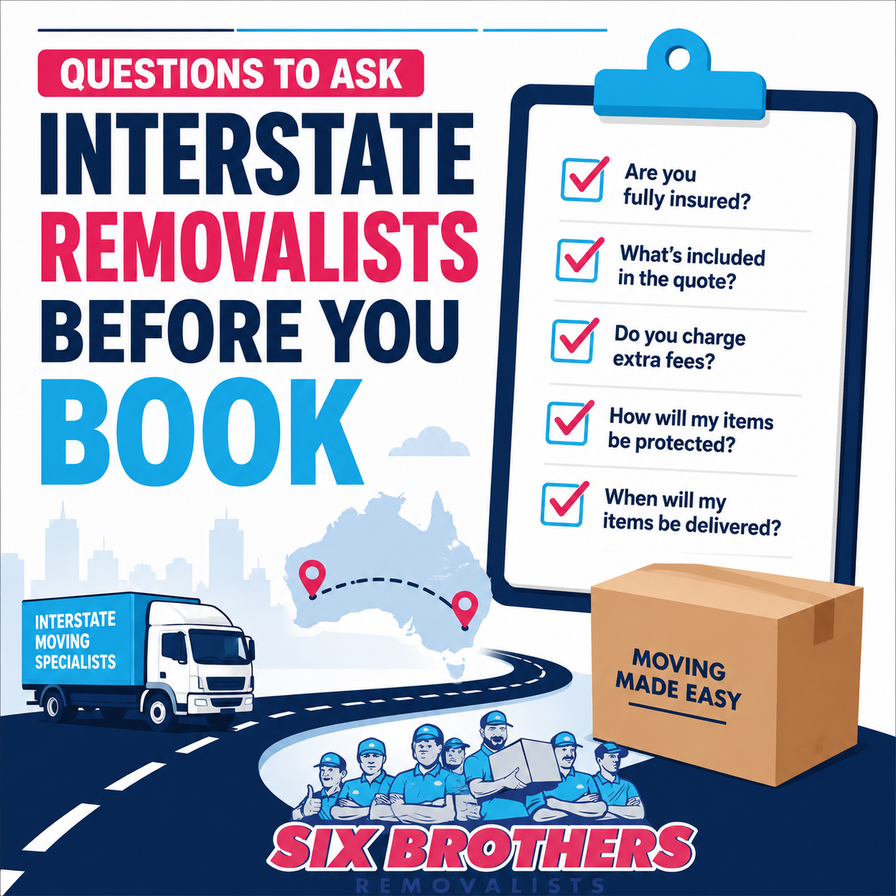 Questions to ask interstate removalists checklist by Six Brothers Removalists for safer interstate moves