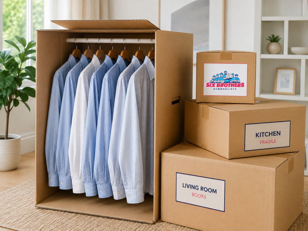 Roll or fold shirts for packing to move interstate with wardrobe box shirts by Six Brothers Removalists.