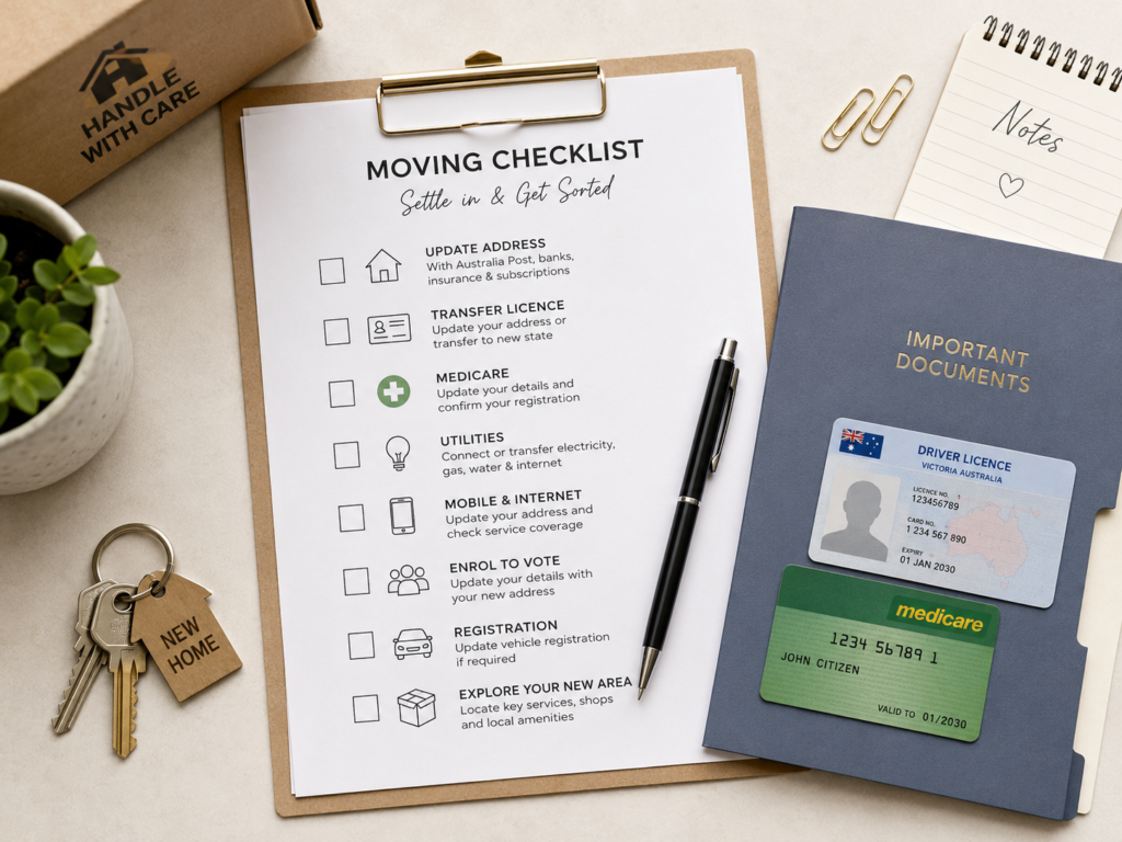 Settle into a new state after moving with Six Brothers Removalists using a checklist, licence, Medicare card and keys