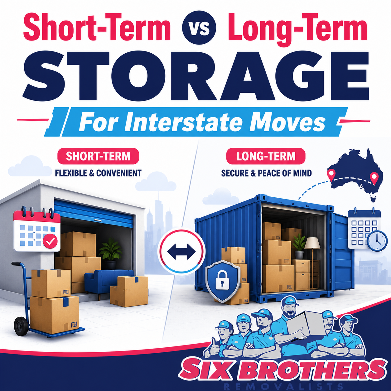 Short-term vs long-term storage guide by Six Brothers Removalists for secure interstate moving