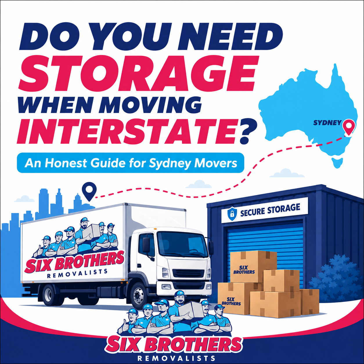Storage when moving interstate guide by Six Brothers Removalists with truck, boxes and secure storage unit