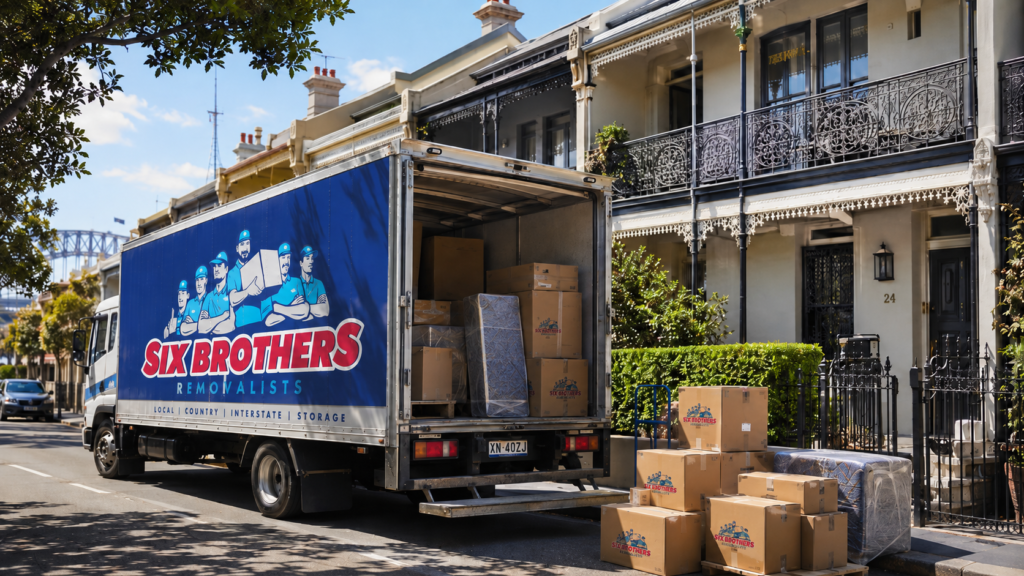What not to forget when moving interstate cover image by Six Brothers Removalists with truck outside a Sydney terrace