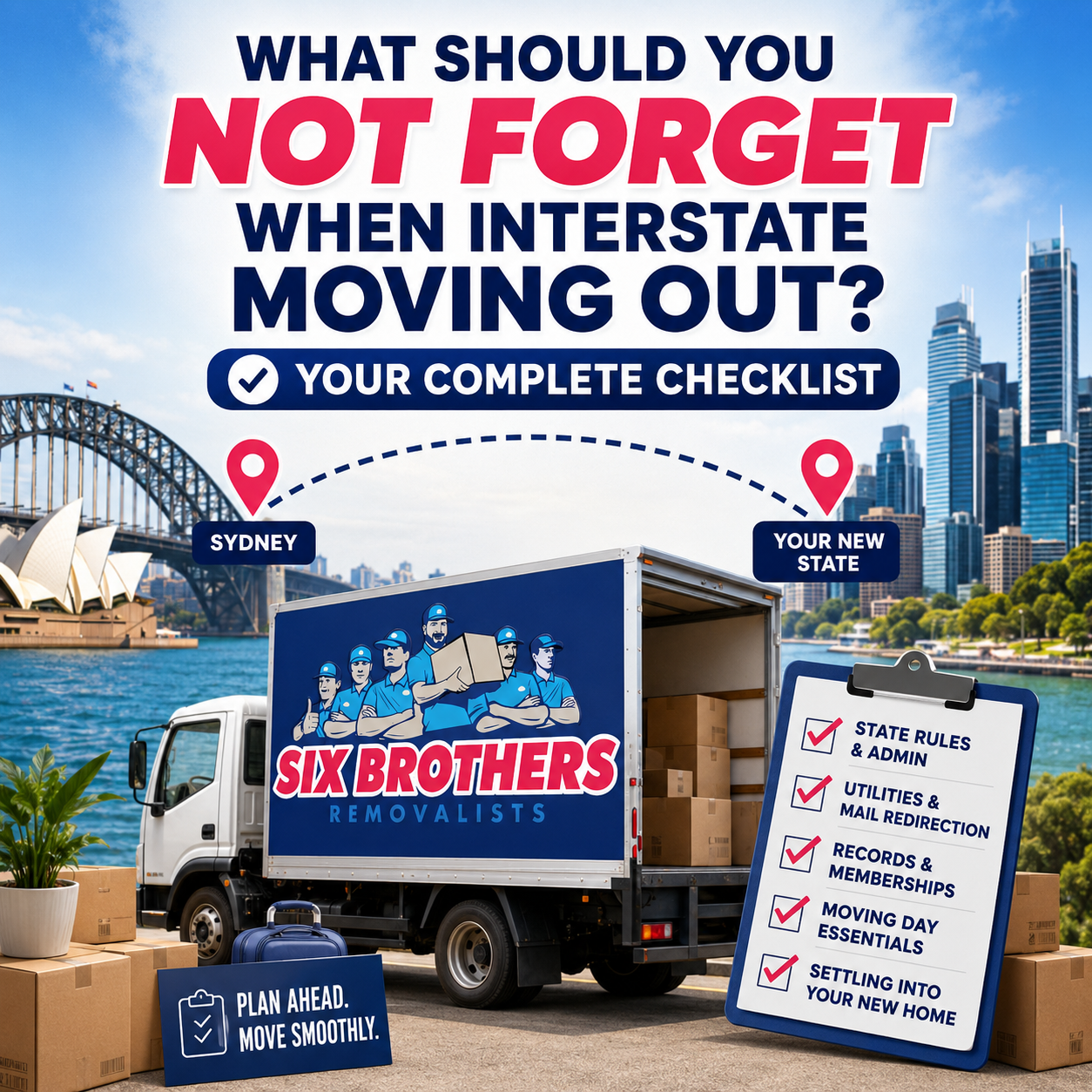 What not to forget when moving interstate checklist by Six Brothers Removalists with Sydney moving truck