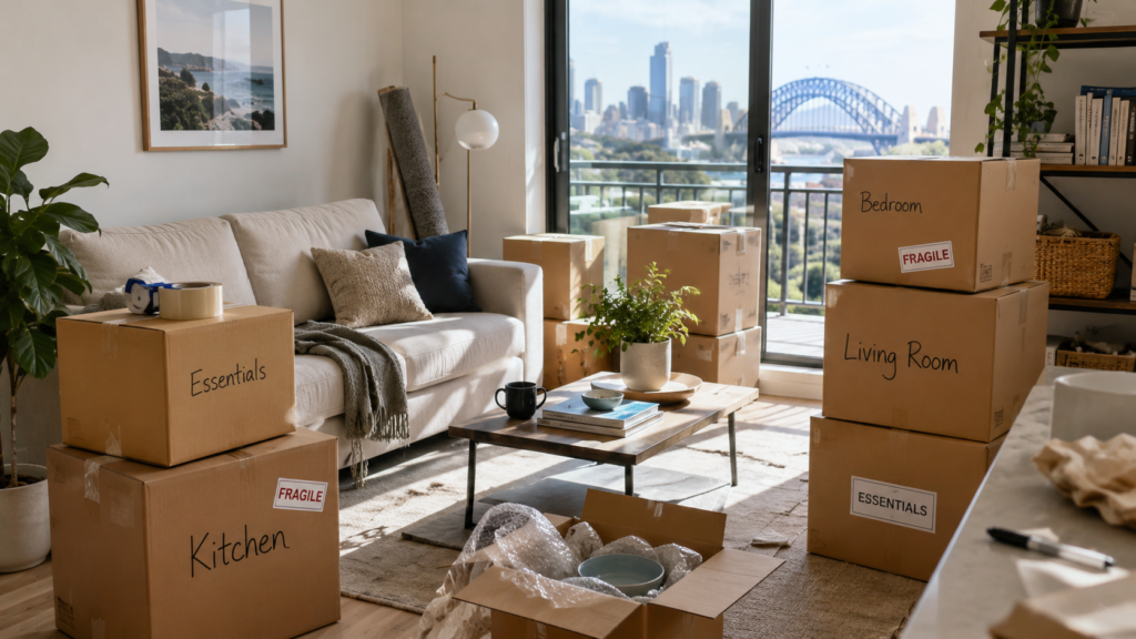 What to do 2 days before moving interstate with labelled boxes in a Sydney home by Six Brothers Removalists