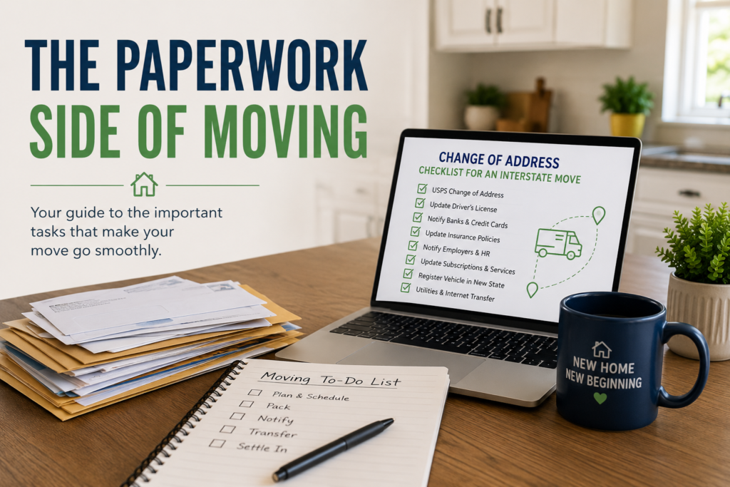 Who to notify before moving interstate checklist with laptop, envelopes and notebook by Six Brothers Removalists