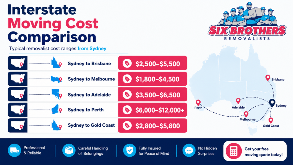 Why are Australians moving interstate cost comparison graphic by Six Brothers Removalists from Sydney to major cities