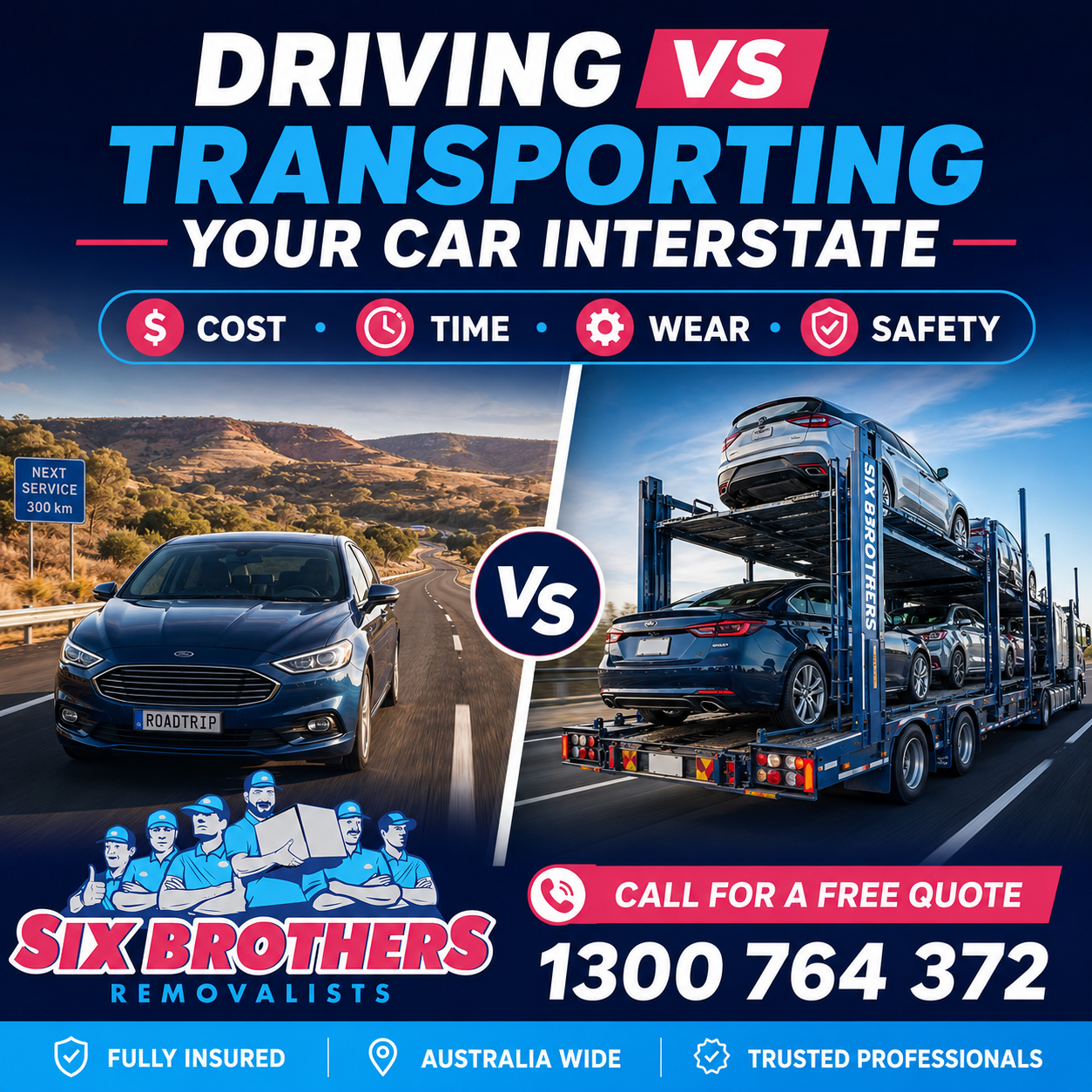 Driving vs transporting your car interstate with Six Brothers car carrier comparison and quote phone number
