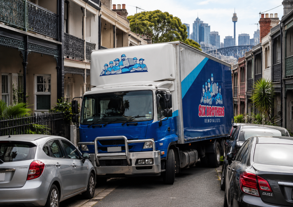 Interstate removalist street access issue with Six Brothers Removalists truck on a narrow Sydney terrace street