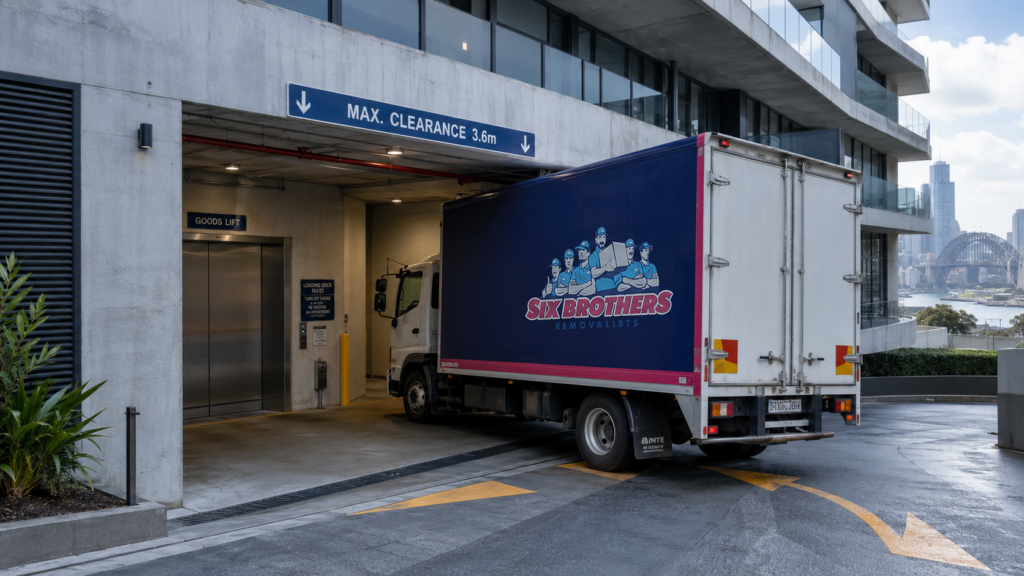 Interstate removalist street access at Sydney apartment loading dock by Six Brothers Removalists