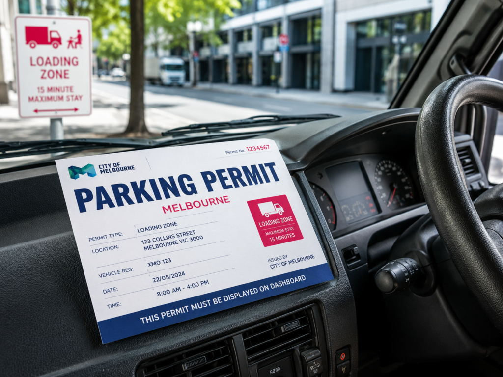 Melbourne removalist truck parking permit shown on a truck dashboard by Six Brothers Removalists.
