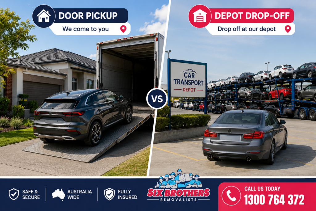 Move your car interstate with Six Brothers Removalists using door pickup or depot drop-off car transport options.