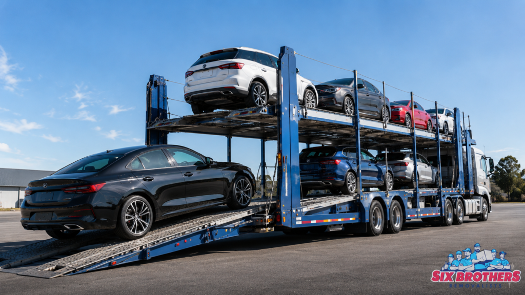 Move your car interstate with Six Brothers Removalists using an open multi-car carrier in Australia.