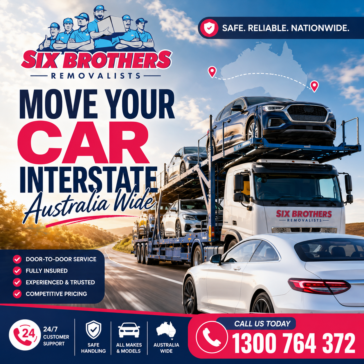 Move your car interstate with Six Brothers Removalists using safe Australia-wide car transport.