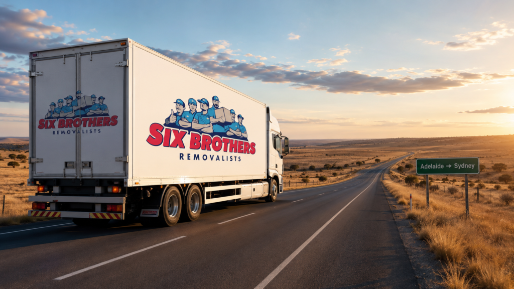 Moving interstate from Adelaide to Sydney with Six Brothers Removalists truck on open highway