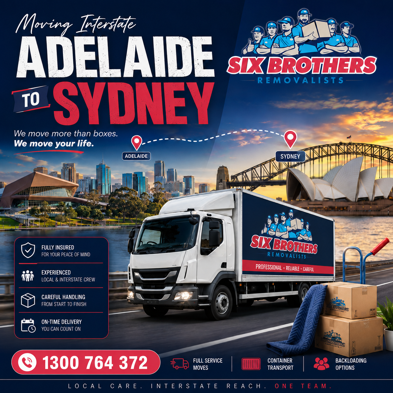 Moving interstate from Adelaide to Sydney with Six Brothers Removalists truck and relocation service