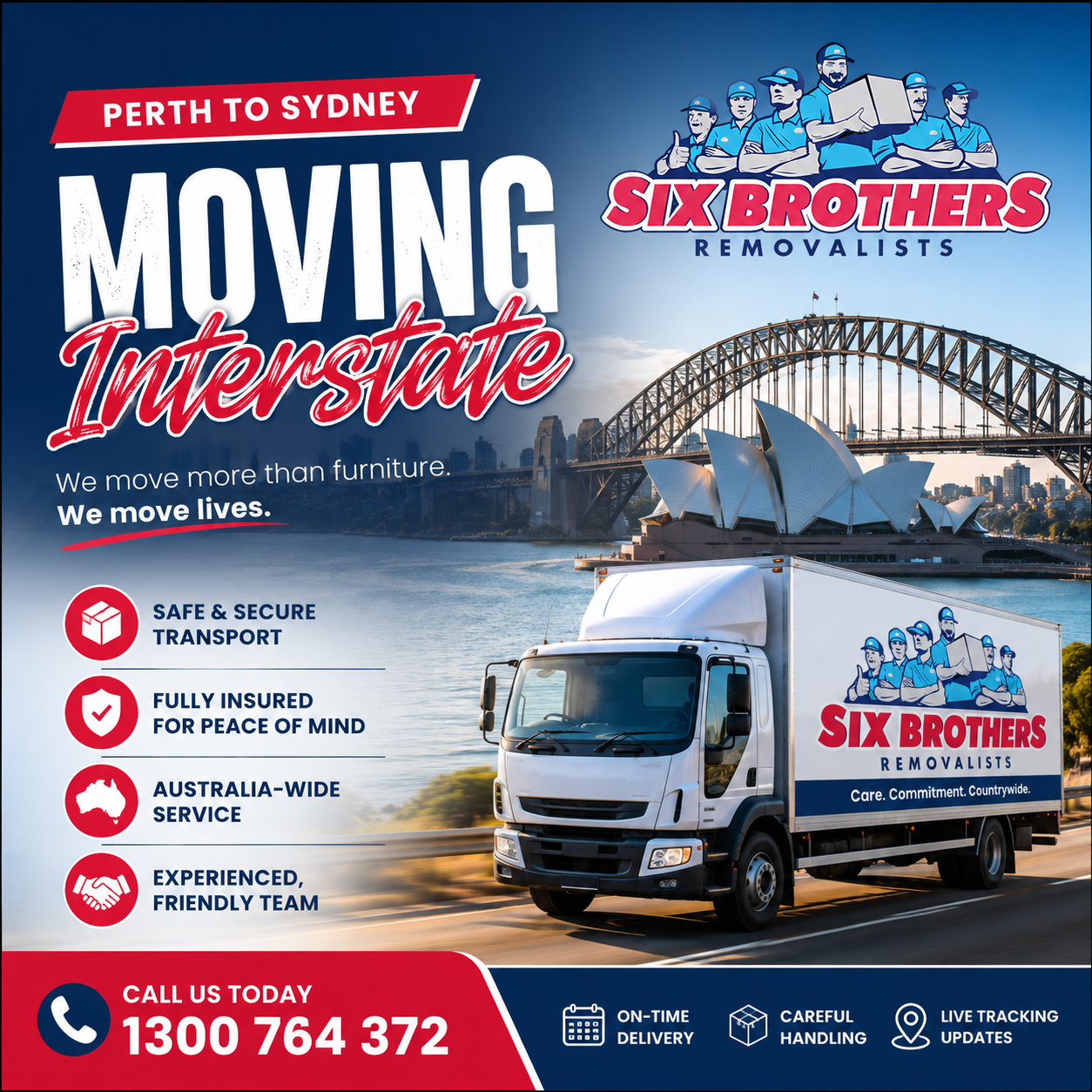 Moving interstate from Perth to Sydney with Six Brothers Removalists truck near Sydney Harbour