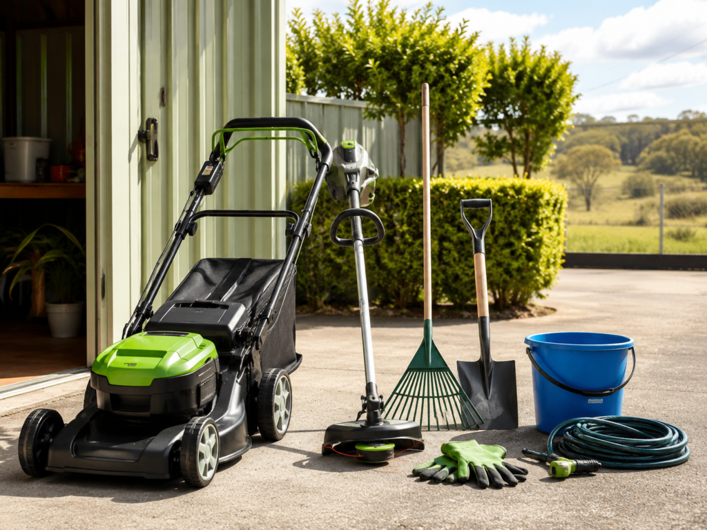Moving interstate from regional NSW with Six Brothers Removalists, featuring clean lawnmower and garden tools