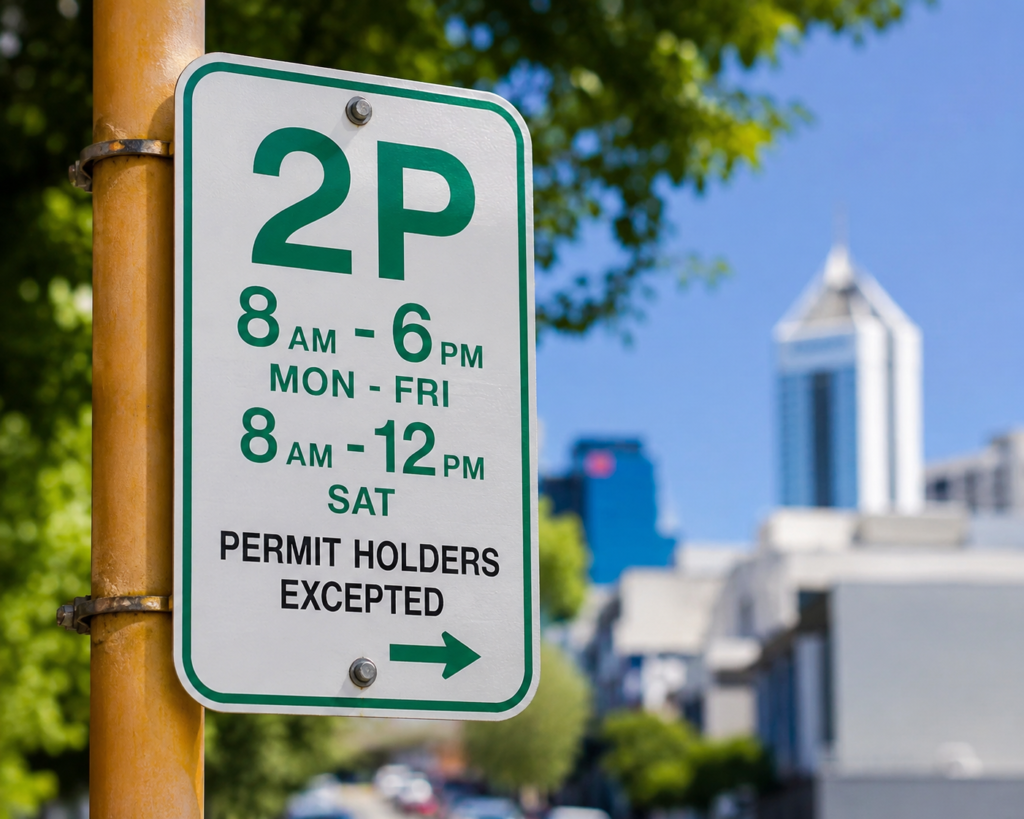 Perth removalist truck parking permit sign shown close-up for Six Brothers Removalists moving-day planning