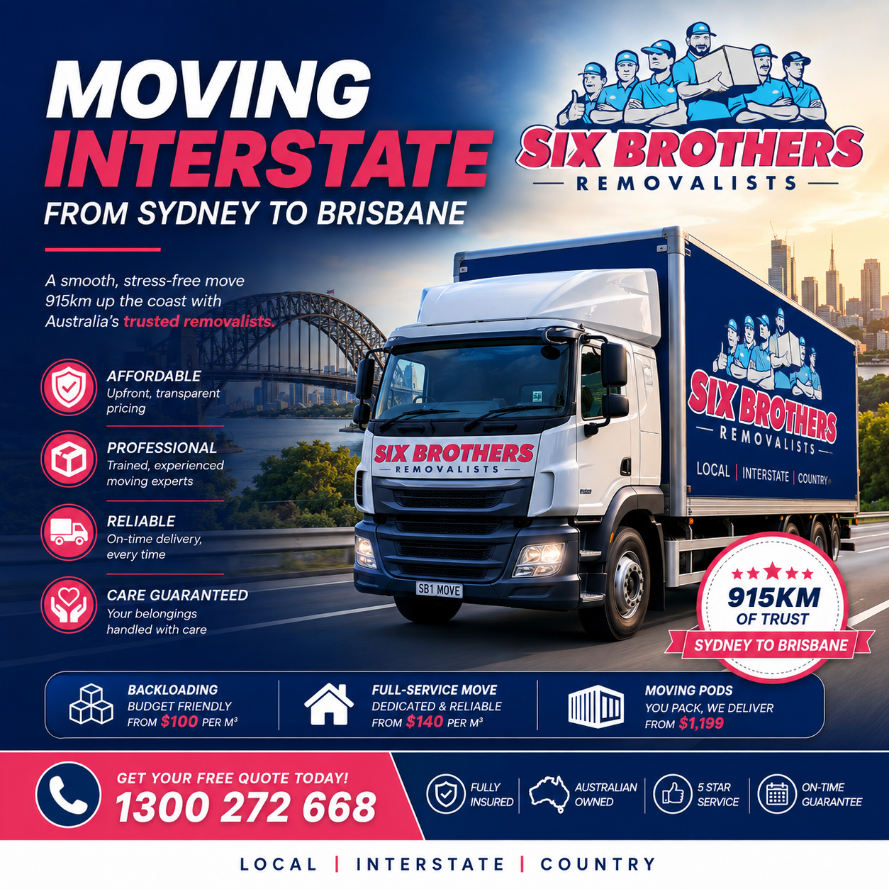 Moving interstate from Sydney to Brisbane with Six Brothers, showing route planning, costs and moving support
