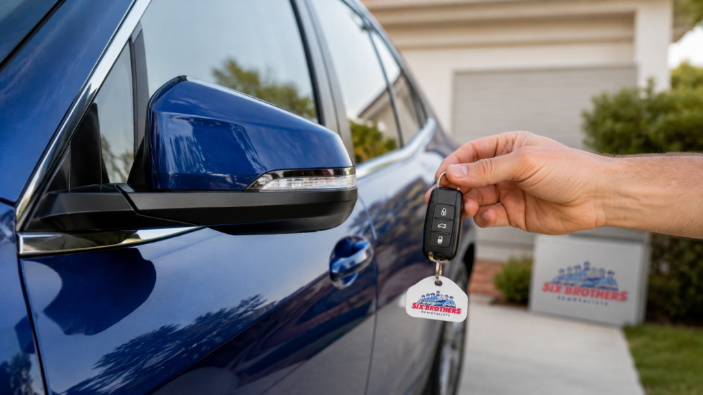Prepare your car before moving interstate with folded mirrors and key handover by Six Brothers Removalists